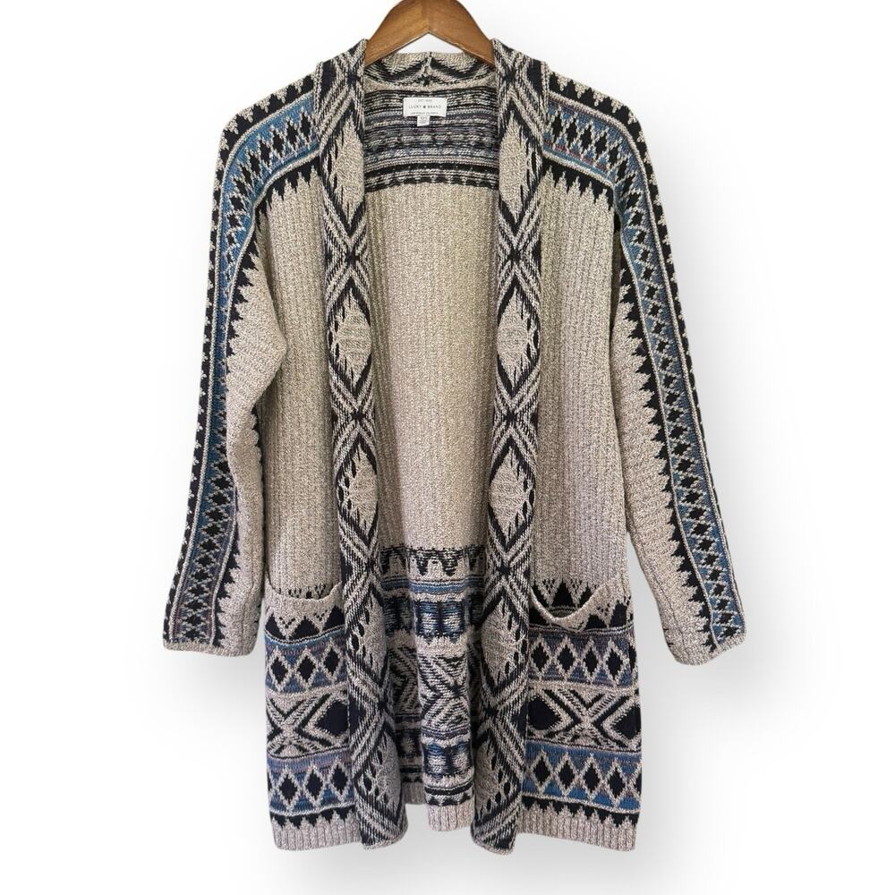 Lucky Brand Cardigan Tribal Aztec Western Open Front Sweater Womens Size XS / S - Picture 3 of 11